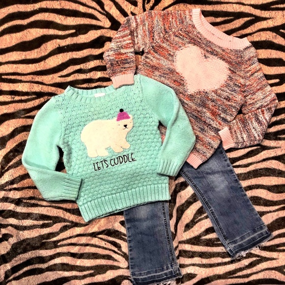Super Cute! Cat & Jack Sweaters Polar Bear & Heart - Picture 1 of 1